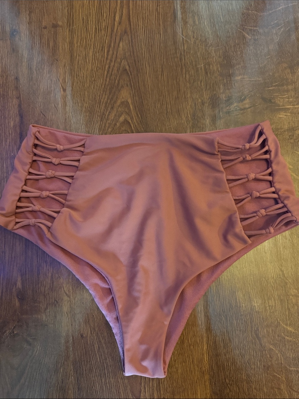 Full Tilt Mauve High-Waist Bikini Bottom with Side Ladder Detail